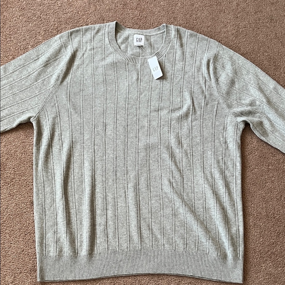NWT GAP Men's Light Gray Ribbed Crewneck Sweater Size XL